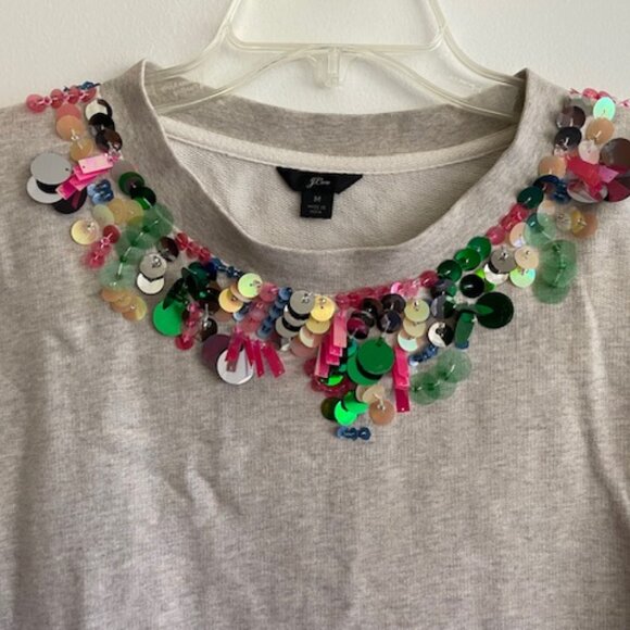 J. CREW Embellished Beaded Sweatshirt Oatmeal Mermaid M - Picture 6 of 16